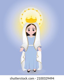 Holy Virgin Mary vector illustration. Mother of the God. Cute icon the assumption of Virgin Mary on 15 August, especial day.