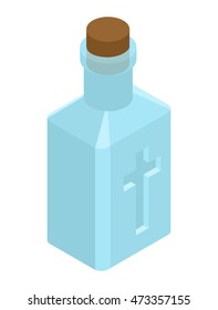 Holy water in bottle. Religious symbol. Magic liquid
