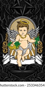 Ilustración vectorial de cupido de hierba santa para la camiseta