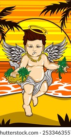 holy weed cupid vector illustration for t shirt