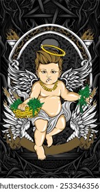 Ilustración vectorial de cupido de hierba santa para la camiseta