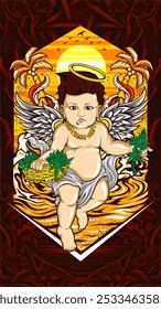 Ilustración vectorial de cupido de hierba santa para la camiseta