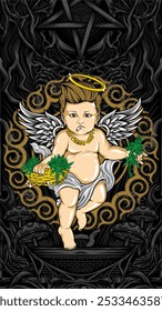 Ilustración vectorial de cupido de hierba santa para la camiseta