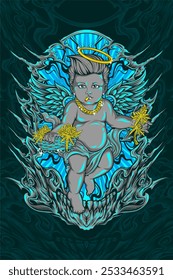 ilustração do vetor do cupido da erva daninha sagrada para t shirt