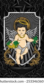 ilustração do vetor do cupido da erva daninha sagrada para t shirt