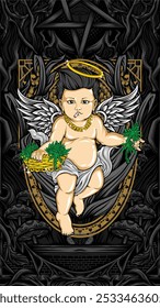 Ilustración vectorial de cupido de hierba santa para la camiseta