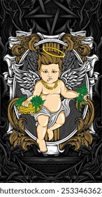 Ilustración vectorial de cupido de hierba santa para la camiseta