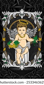 ilustração do vetor do cupido da erva daninha sagrada para t shirt