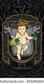 Ilustración vectorial de cupido de hierba santa para la camiseta