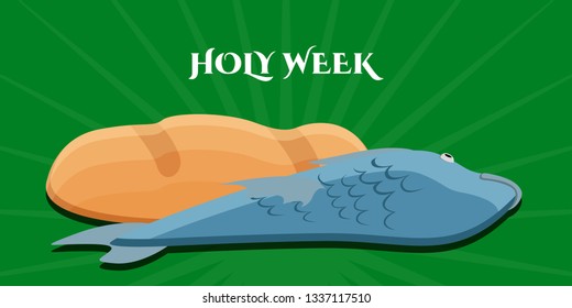 Holy week banner with a bread and fish. Vector illustration design