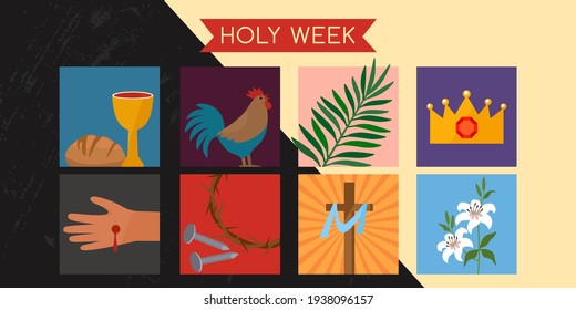 Holy Week Banner Rooster Communion Palm Stock Vector (Royalty Free ...