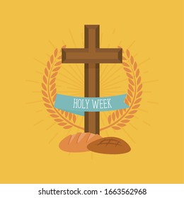 Holy week card with chalice and bread - Vector