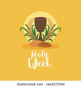 Holy week card with chalice and bread - Vector