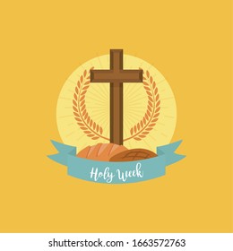 Holy week card with a cross and breads - Vector