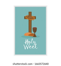 Holy week card with a cross, chalice and bread - Vector