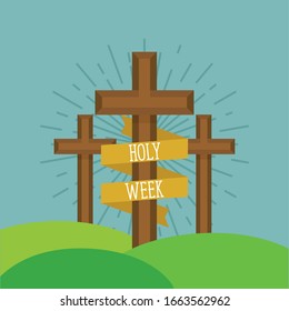 Holy week card with a mount calvary - Vector