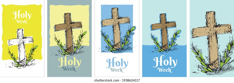 Holy Week. Crucifixion of Jesus. Cross and Palm. Easter. Abstract Vector Illustration.