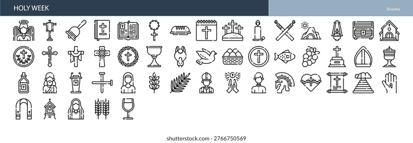 Holy Week Easter Passion Week Christian Religious Observance Icon Set