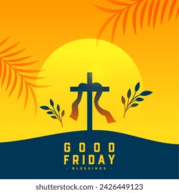 holy week good friday spiritual background with cross and leaves vector