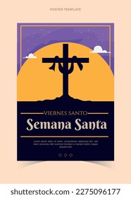 Semana Santa, gráfico vectorial de Viernes Santo, plantilla de afiches editable en español, púrpura con espacio de copia