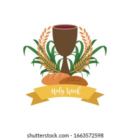 Holy week illustration. Chalice and breads - Vector illustration
