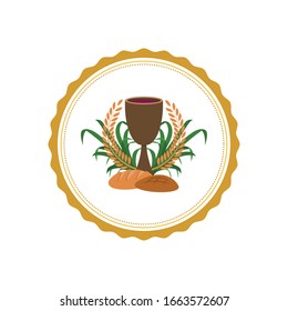 Holy week label with chalice and bread - Vector illustration