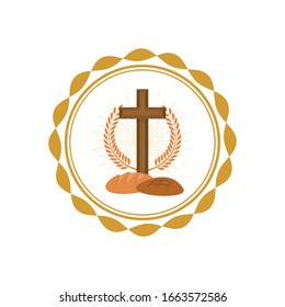 Etiqueta de la Semana Santa con cruz y pan - Ilustración vectorial