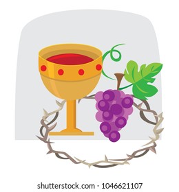 Holy week Last Supper of Jesus Christ, Thursday Maundy, established the sacrament of Holy Communion prior to his arrest and crucifixion vector illustration
