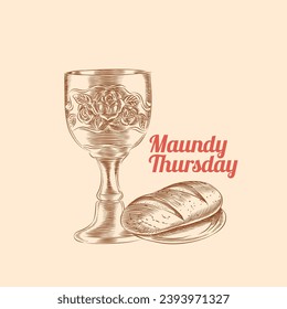 Ilustración vectorial del Jueves de Maundy, semana Santa, con cáliz y pan.