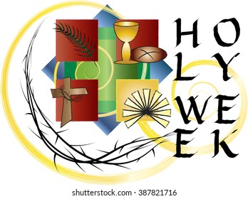 Holy Week- Palm Sunday to Easter Sunday. Color vector illustration.