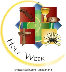 Holy Week - Palm Sunday to Easter Sunday. Color vector illustration.