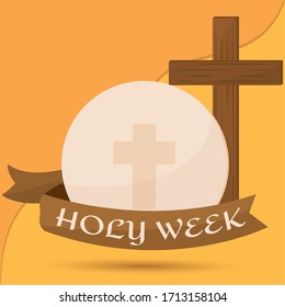 Afiche de la Semana Santa con cruz y anfitrión - Vector