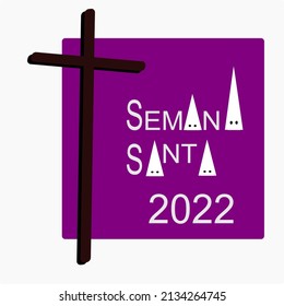 Afiche de Semana Santa, donde podemos ver una cruz al lado de algunas palabras cuyas letras A parecen un Nazareno.