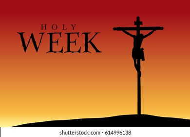 Holy Week - Silhouette of the crucifixion of Christ at sunset - Vector image