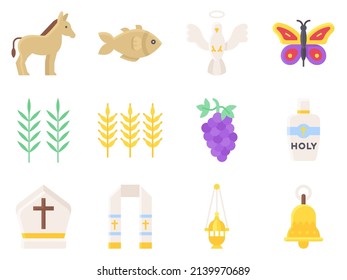 Holy week and Traditions of Christianity icon set