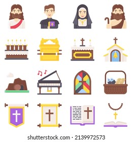 Holy week and Traditions of Christianity icon set