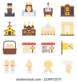 Holy week and Traditions of Christianity icon set