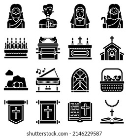 Holy week and Traditions of Christianity icon set