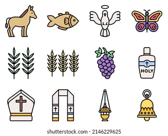 Holy week and Traditions of Christianity icon set