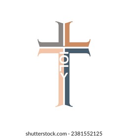Holy word in the shape of a cross. Christian, religious and church typography concept. Design with christian icon holy.