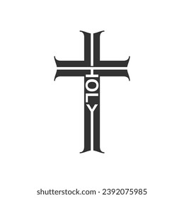 Holy word in the shape of a cross. Christian, religious and church typography concept. Design with christian icon holy.