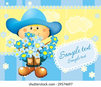 Holyday card with boy and flowers