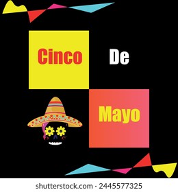 Holydays Cinco De Mayo Mexican festival 2024 card, flyer, template design. Glowing Cinco de mayo With hat. Cinco De Mayo Festival Colorful Design In Vector EPS Editable File. 