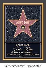 Holywood star in golden frame with sample name and text in separate layer