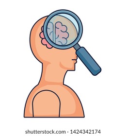 homanoide profile with brain and magnifying vector illustration design