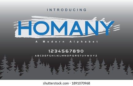 Homany font. Abstract sport modern alphabet fonts. Typography bold typeface design for sport, technology, fashion, digital, future creative logo font. vector illustration
