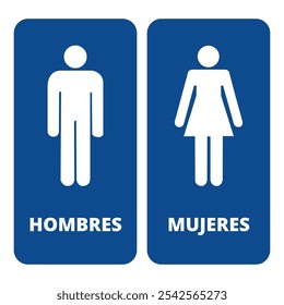 Hombres y mujeres bathroom banners on a blue background (trad. women and men)