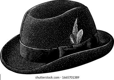 Homburg hat illustration, drawing, engraving, ink, line art, vector