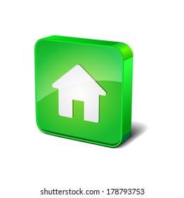 Home 3d Rounded Corner Green Vector Icon Button