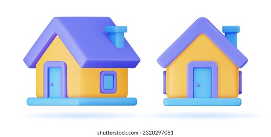 Home 3d vector in a minimalistic style for the interface of applications and web pages. Plastic render of house on isolated white background. 3d cartoon illustration symbol of security and protection.